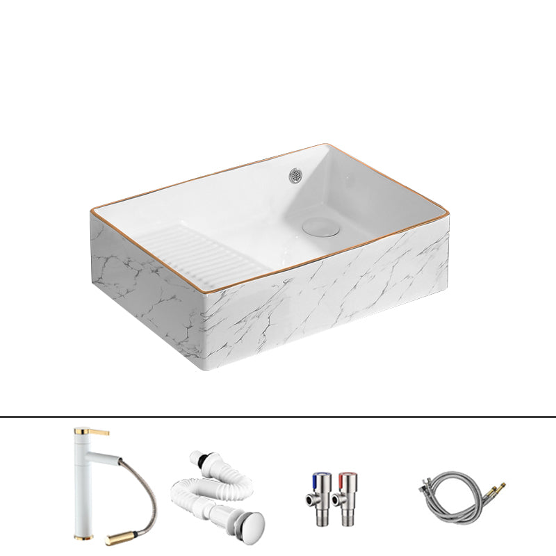 Traditional Vessel Bathroom Sink Rectangular Porcelain with Pop-Up Drain Vessel