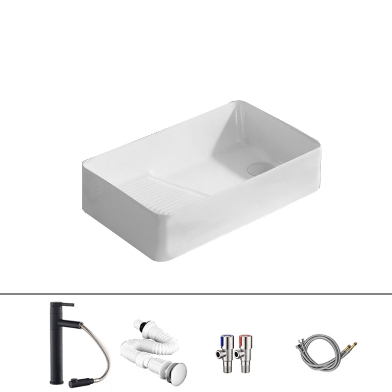 Traditional Vessel Bathroom Sink Rectangular Porcelain with Pop-Up Drain Vessel