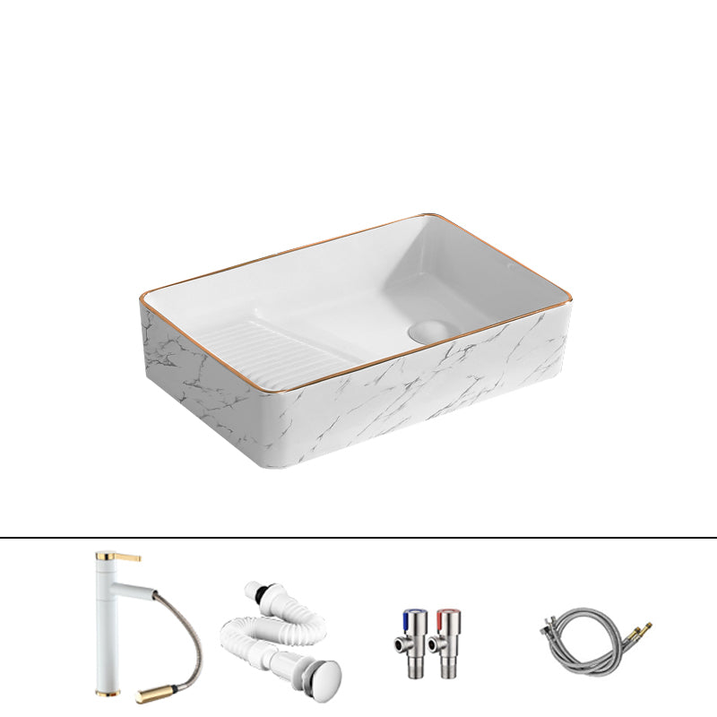 Traditional Vessel Bathroom Sink Rectangular Porcelain with Pop-Up Drain Vessel