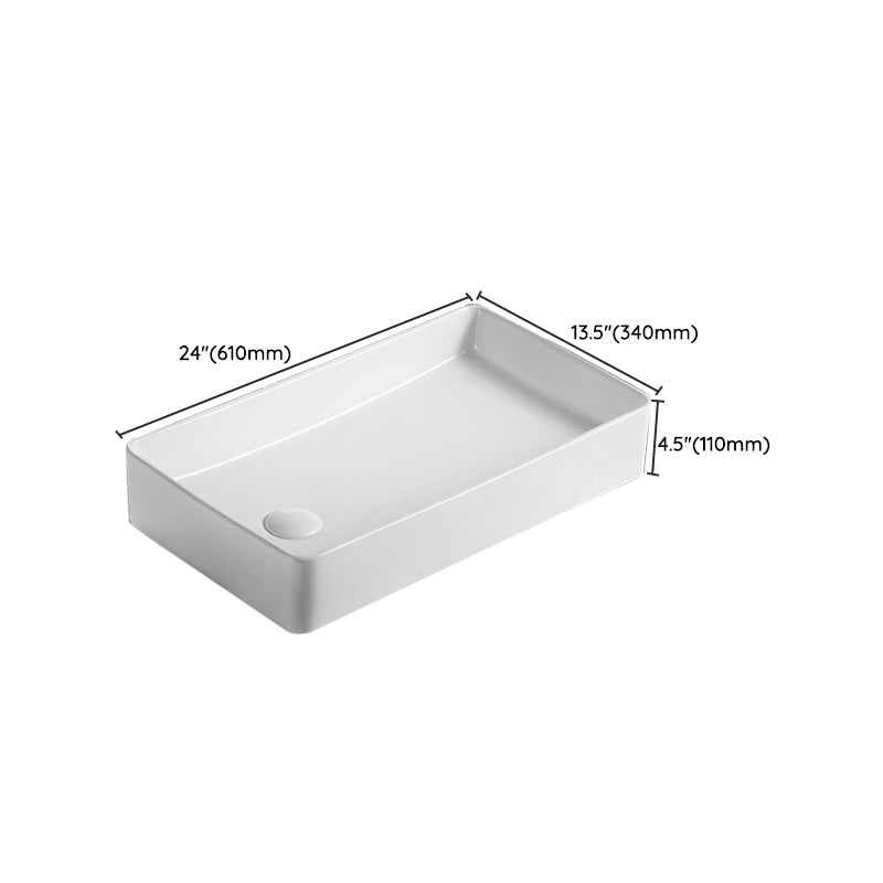 Traditional Vessel Bathroom Sink Rectangular Porcelain with Pop-Up Drain Vessel