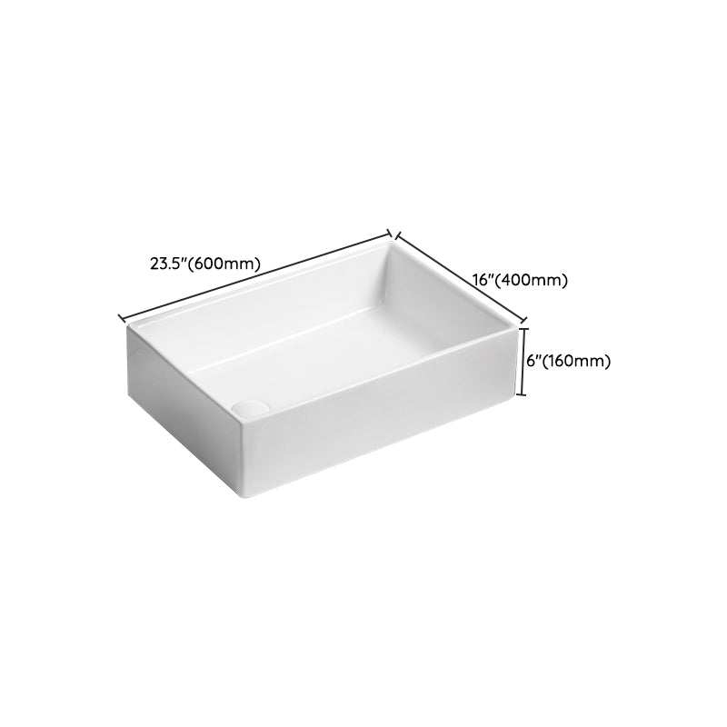 Traditional Vessel Bathroom Sink Rectangular Porcelain with Pop-Up Drain Vessel