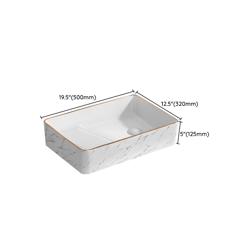 Traditional Vessel Bathroom Sink Rectangular Porcelain with Pop-Up Drain Vessel