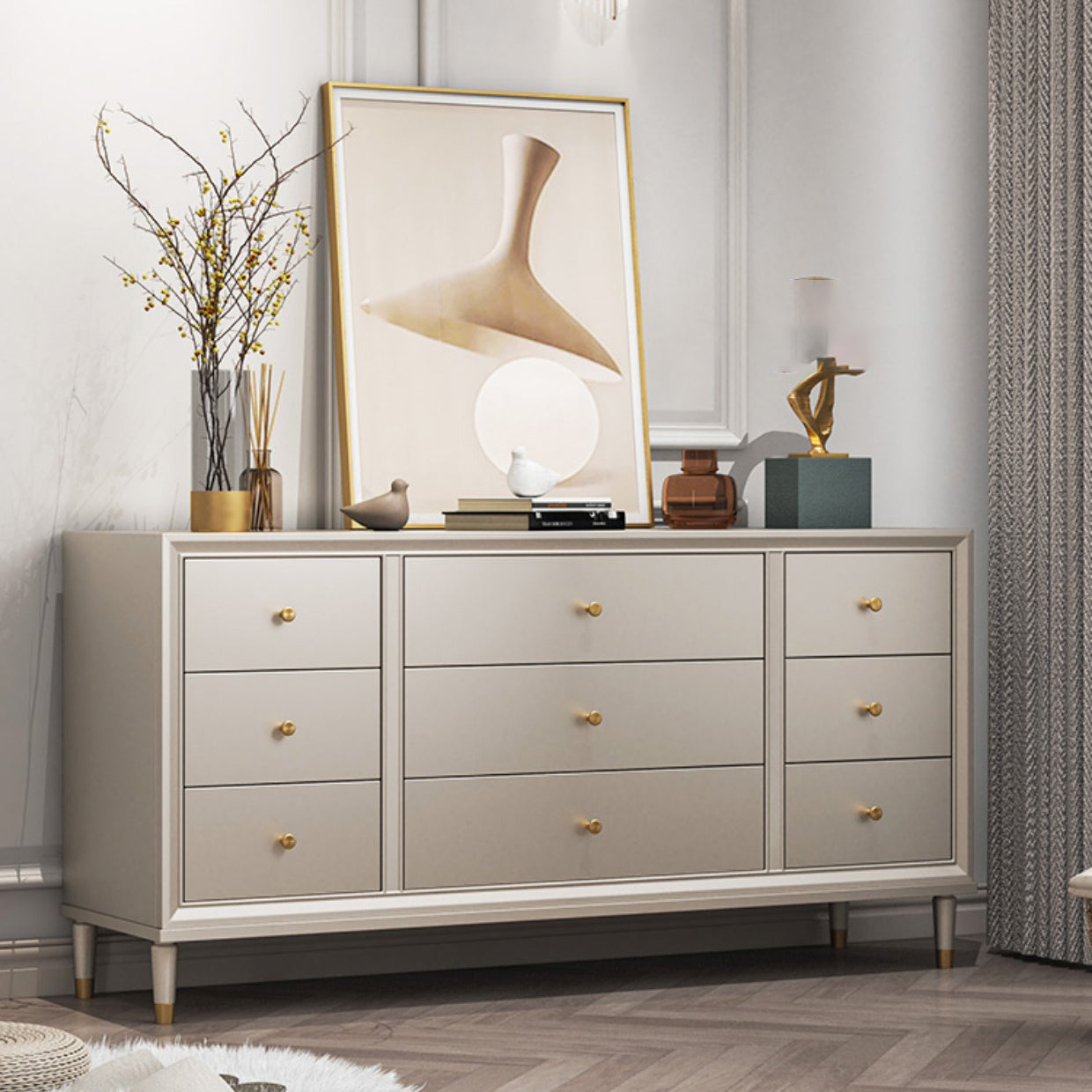 Modernism Accent Table Nightstand Storage Drawer Bed Nightstand with 8/9 Drawers for Home