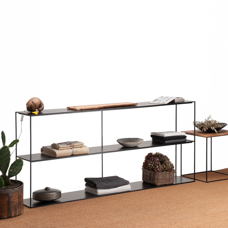 Modern Metal Console Table Black / White Storage Shelves Sofa Table for Living Room