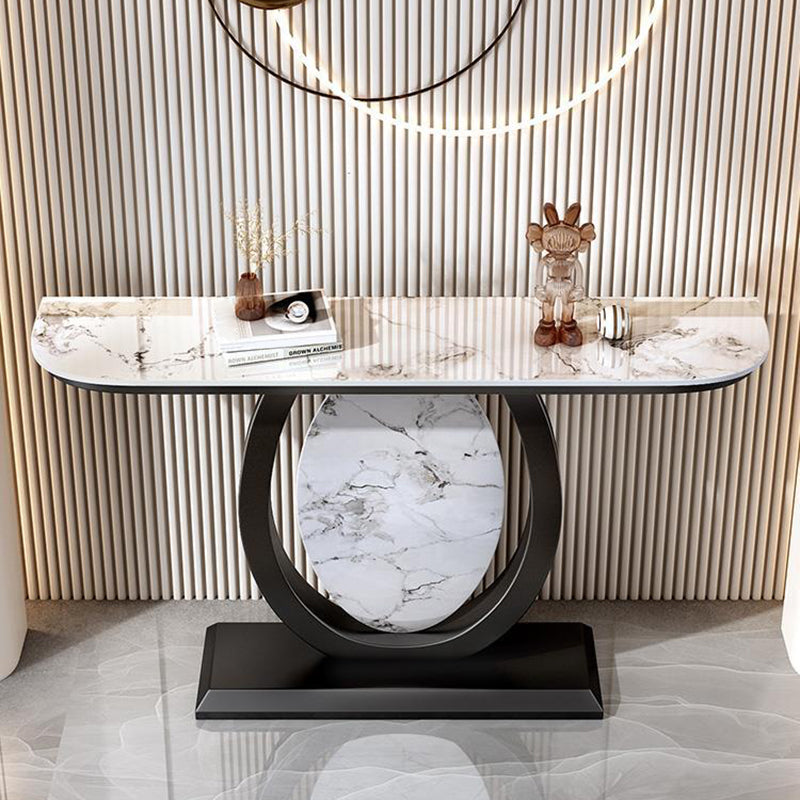 12 inch Wide Glam Console Table Half Moon Stone Accent Table with Legs