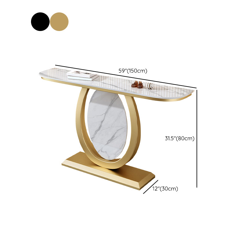 12 inch Wide Glam Console Table Half Moon Stone Accent Table with Legs