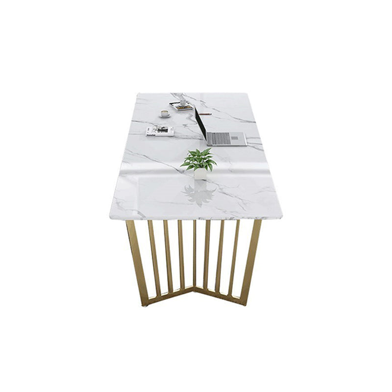 Modern Style Office Desk Rectangular Shape Conference Table with 2-Legs in Gold/Black