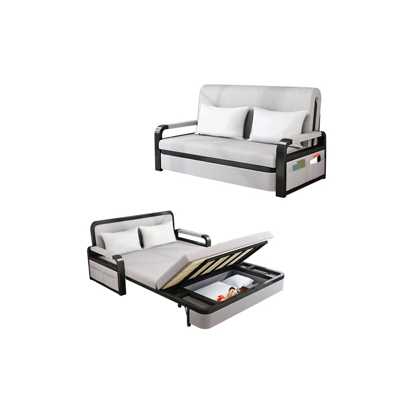 Modern Futon Sofa Bed Fabric with Storage Cushion Back Square Arms Sleeper Sofa