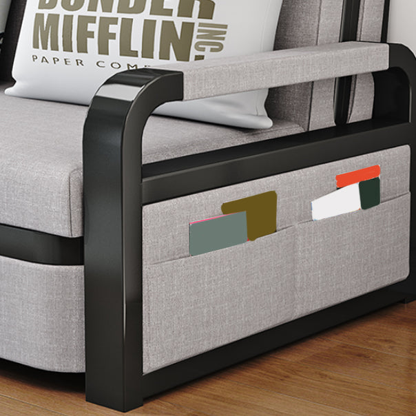 Modern Futon Sofa Bed Fabric with Storage Cushion Back Square Arms Sleeper Sofa