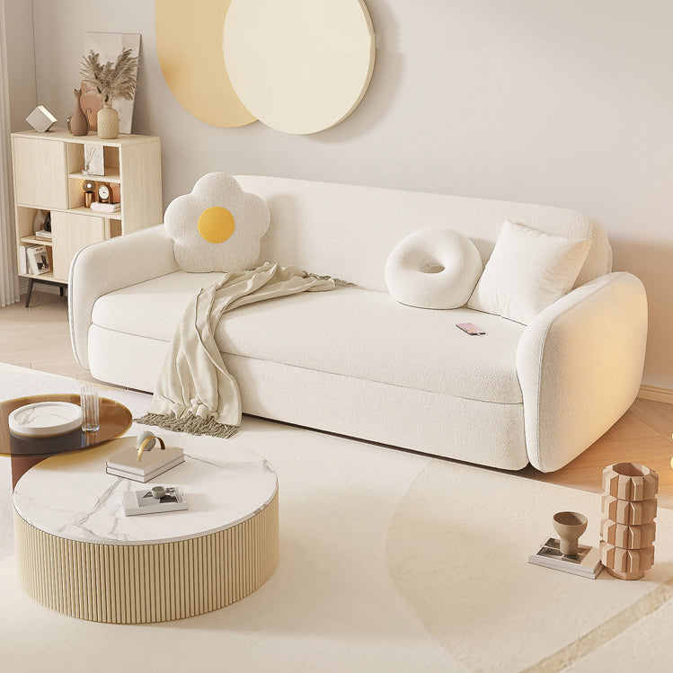 Scandinavian Sleeper Sofa Fabric White with Storage Cushion Back Square Arms