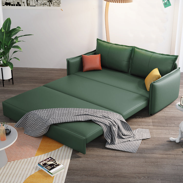Contemporary Futon Sofa Bed Metal Green with Storage Pillow Back Square Arms