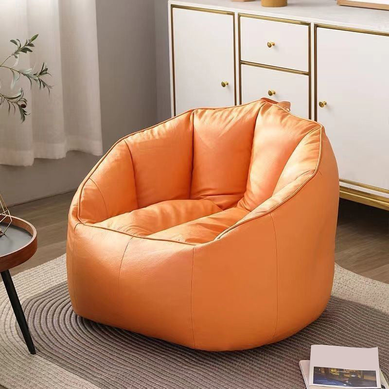 Modern Sewn Pillow Back Chair Faux Leather Sloped Arms Chair