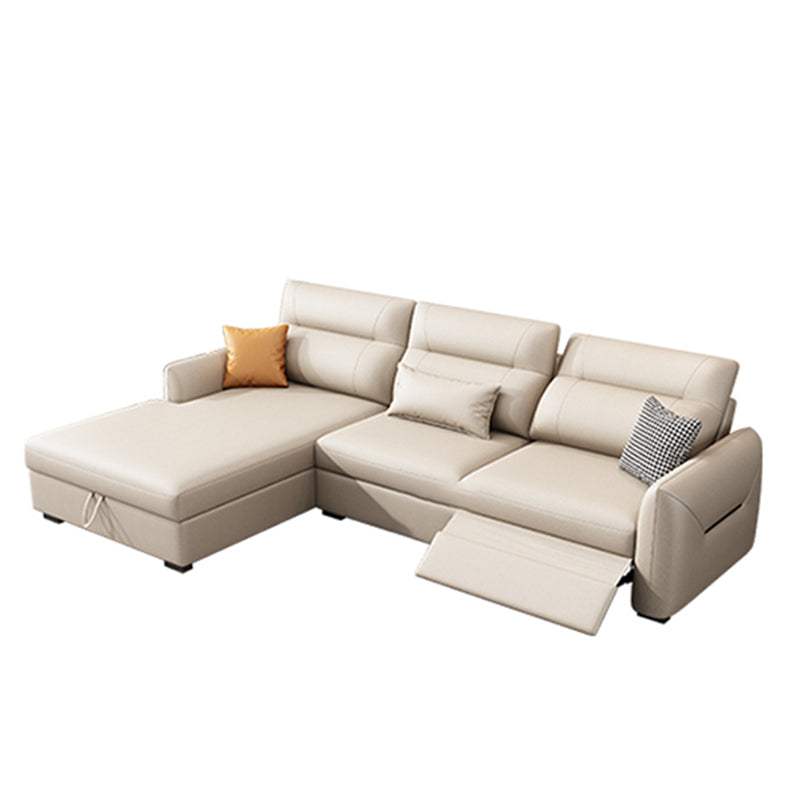 Scandinavian Futon Sofa Bed Square Arms with Storage Cushion Back Leather