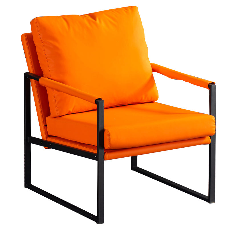 Metal Square Arms Chair Faux Leather Armchair for Living Room