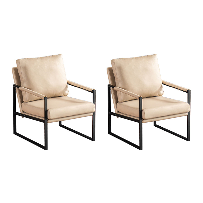 Metal Square Arms Chair Faux Leather Armchair for Living Room