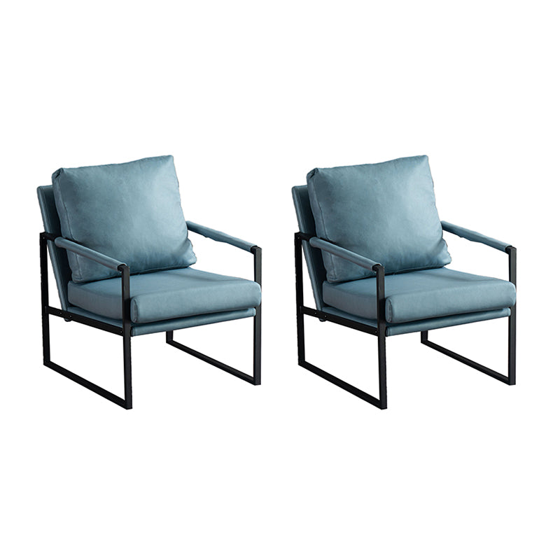 Metal Square Arms Chair Faux Leather Armchair for Living Room