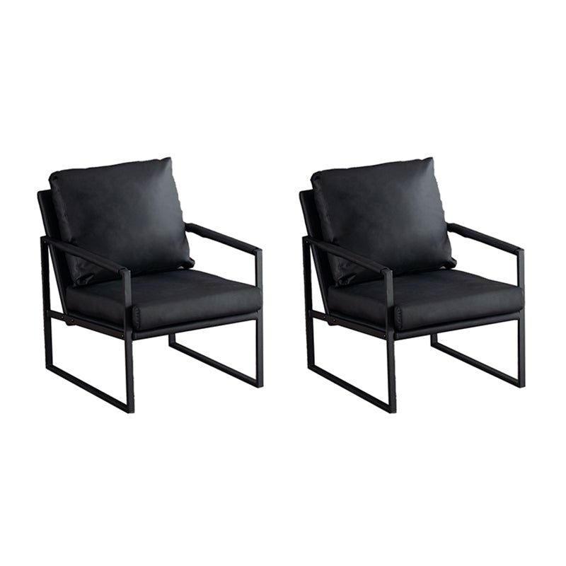 Metal Square Arms Chair Faux Leather Armchair for Living Room