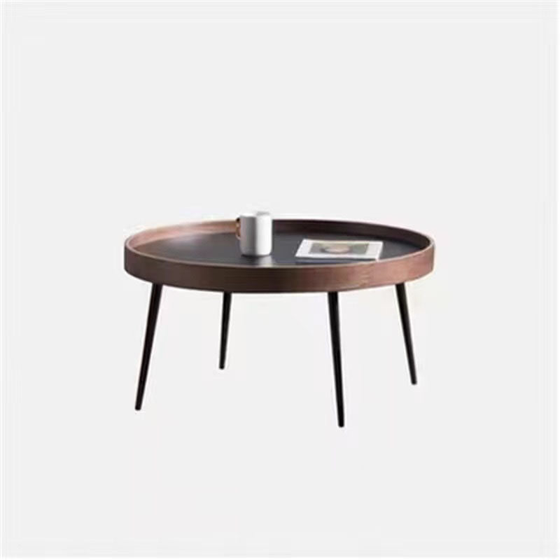 Tray Top Solid Wood Coffee Table Round Single Cocktail Table in Brown