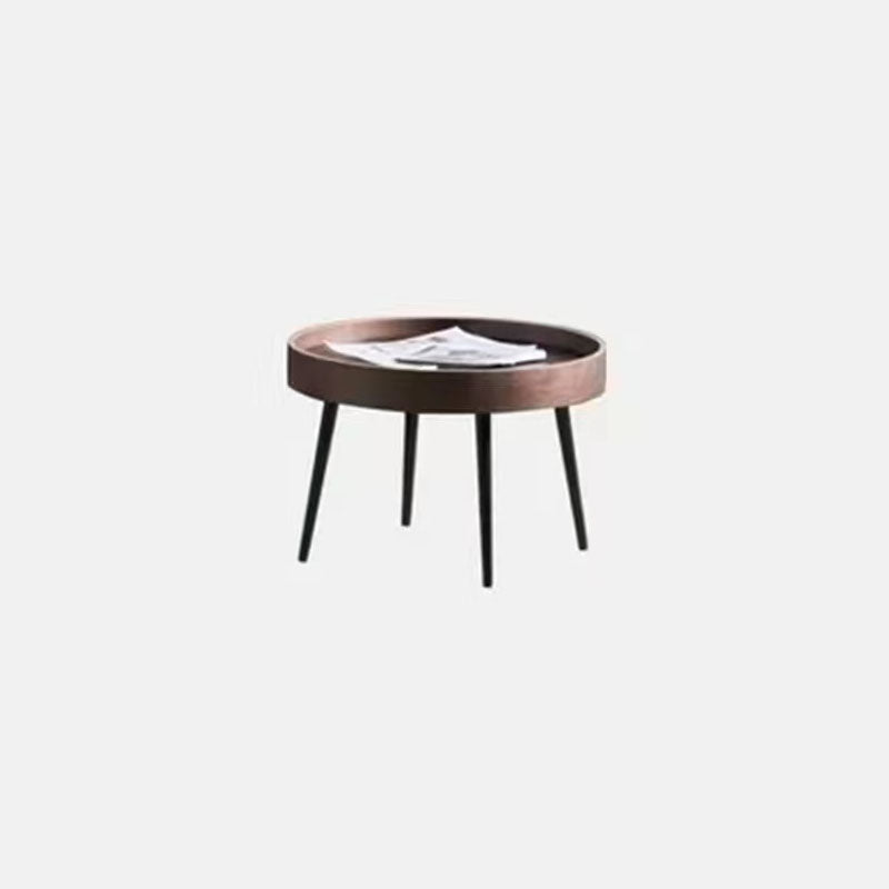 Tray Top Solid Wood Coffee Table Round Single Cocktail Table in Brown