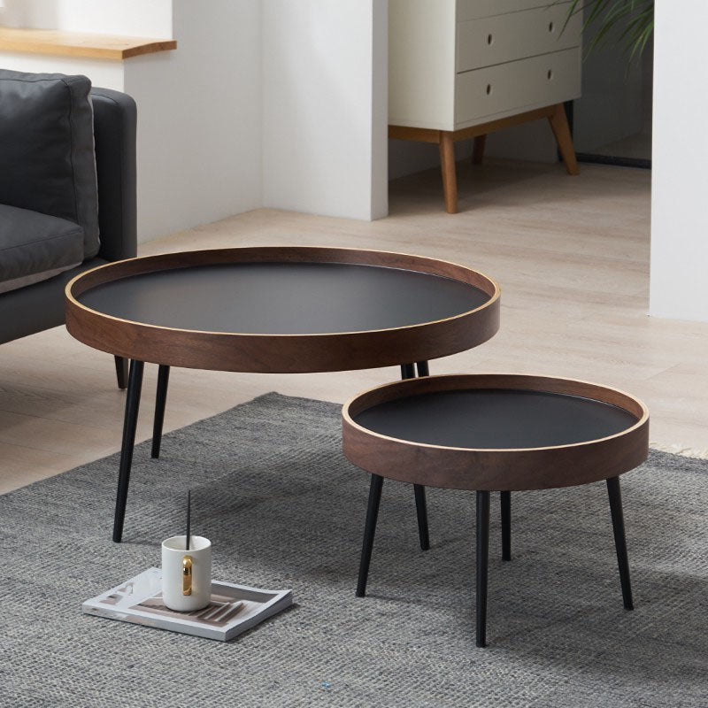 Tray Top Solid Wood Coffee Table Round Single Cocktail Table in Brown