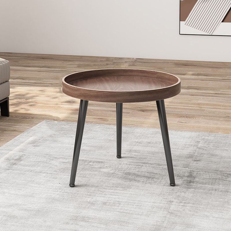 Tray Top Solid Wood Coffee Table Round Single Cocktail Table in Brown