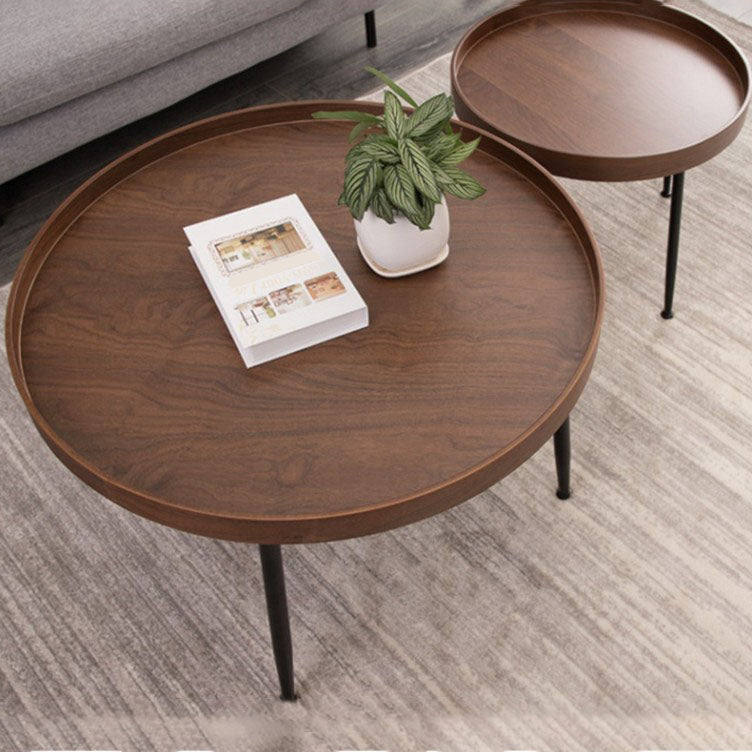 Tray Top Solid Wood Coffee Table Round Single Cocktail Table in Brown