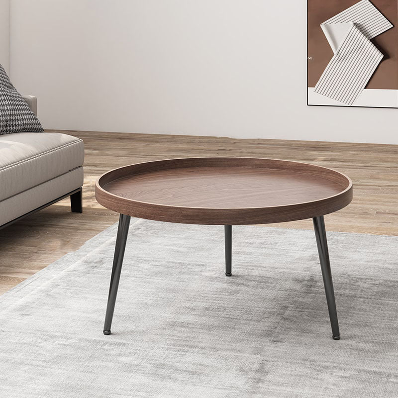 Tray Top Solid Wood Coffee Table Round Single Cocktail Table in Brown