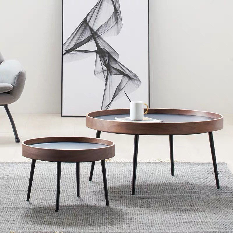 Tray Top Solid Wood Coffee Table Round Single Cocktail Table in Brown