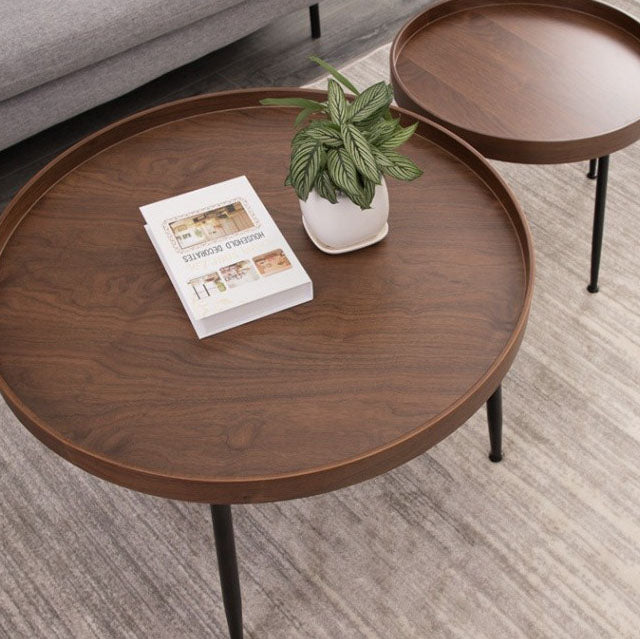 Tray Top Solid Wood Coffee Table Round Single Cocktail Table in Brown