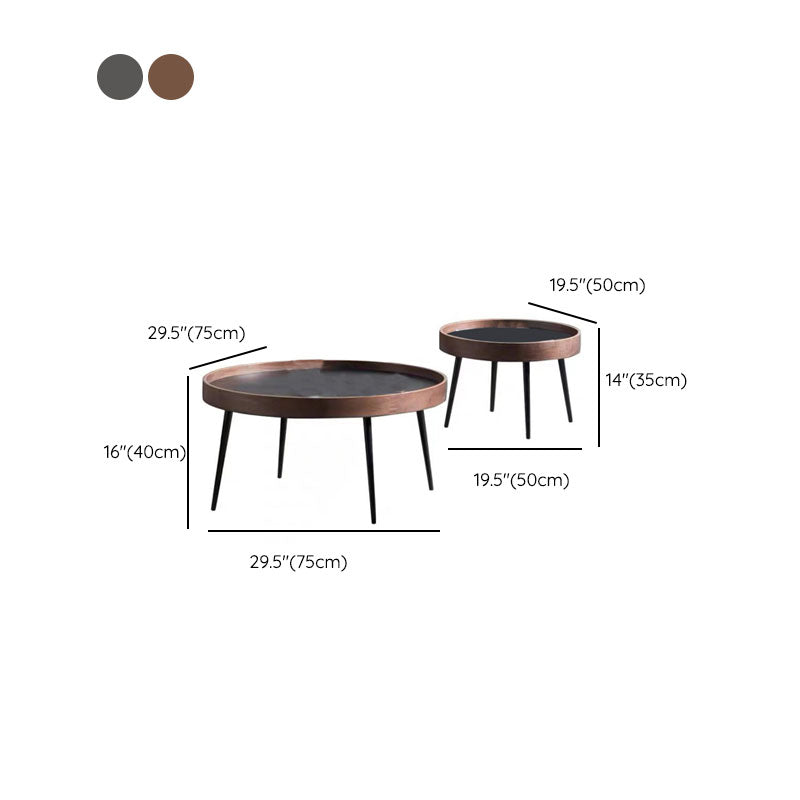 Tray Top Solid Wood Coffee Table Round Single Cocktail Table in Brown
