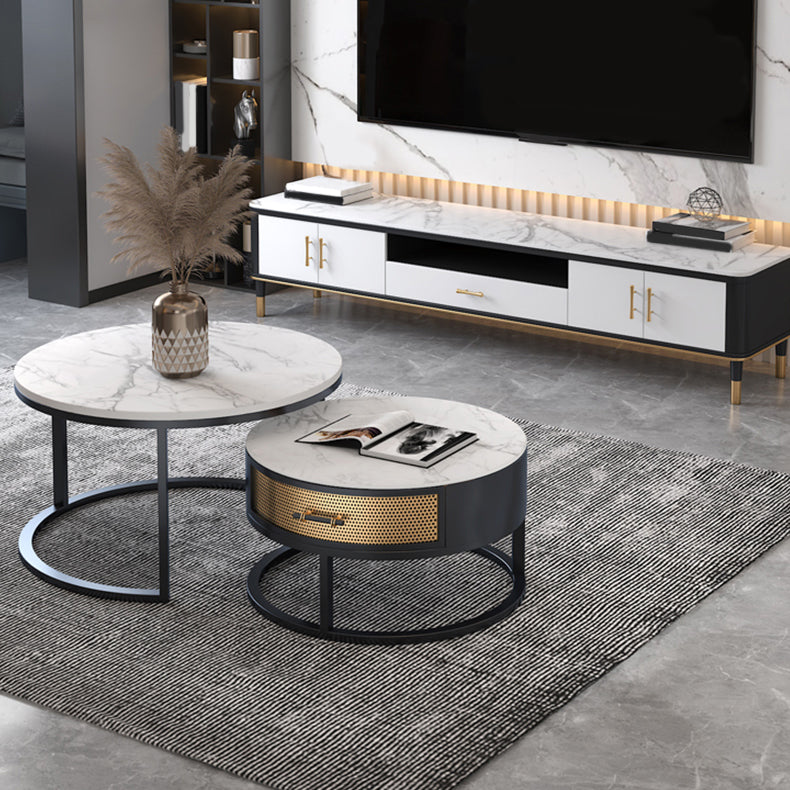 Frame 2 Nesting Coffee Table Set Modern Slate Cocktail Table with Drawer
