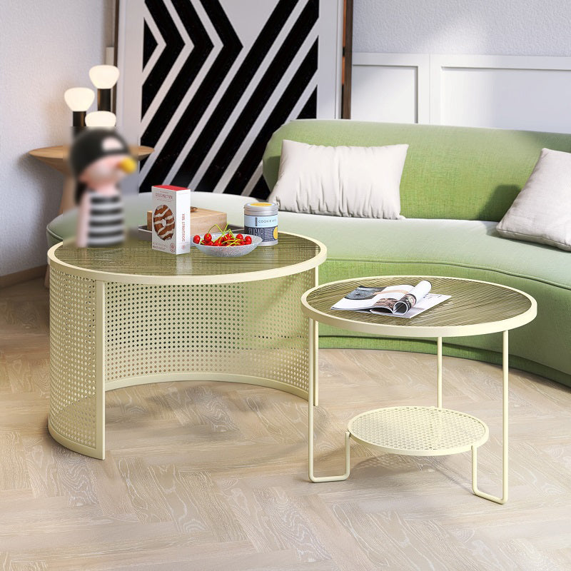 Round GlassCoffee Table Tropical No Distressing Coffee Table Set with Shelf