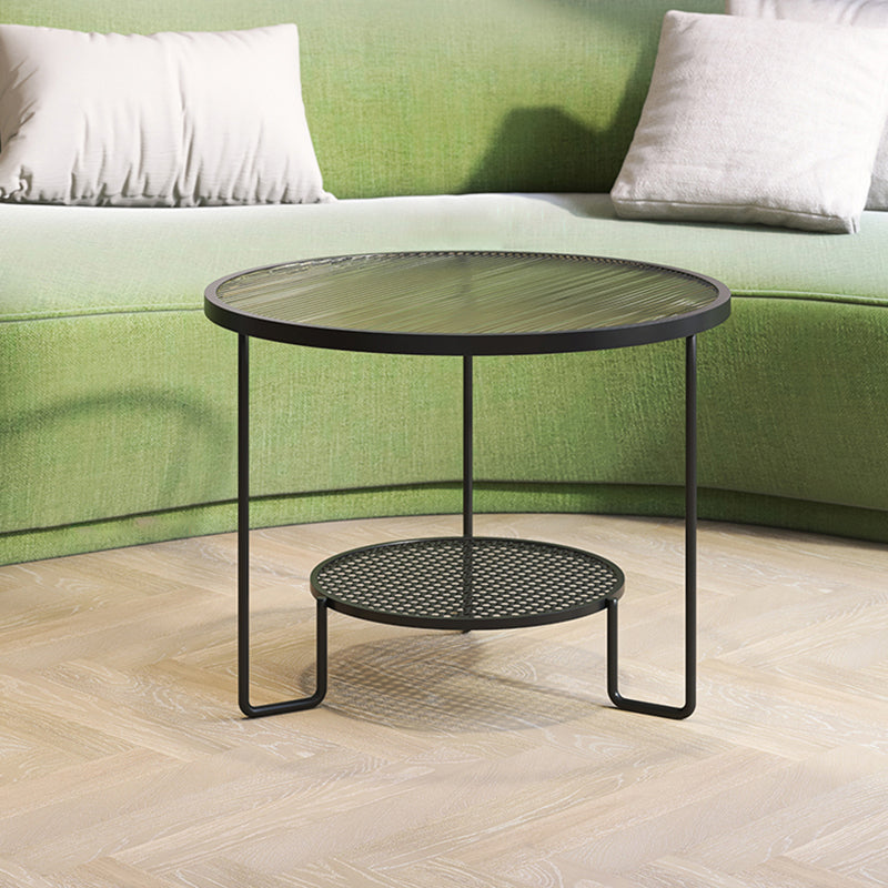 Round GlassCoffee Table Tropical No Distressing Coffee Table Set with Shelf