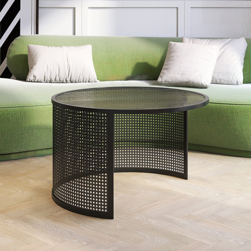 Round GlassCoffee Table Tropical No Distressing Coffee Table Set with Shelf