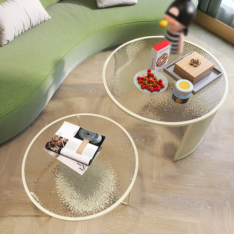 Round GlassCoffee Table Tropical No Distressing Coffee Table Set with Shelf