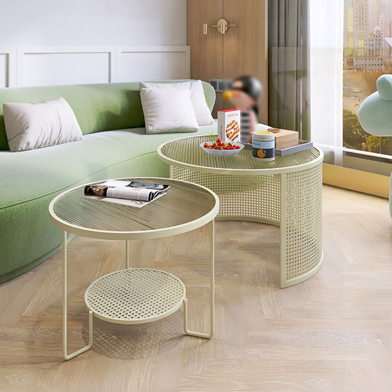Round GlassCoffee Table Tropical No Distressing Coffee Table Set with Shelf