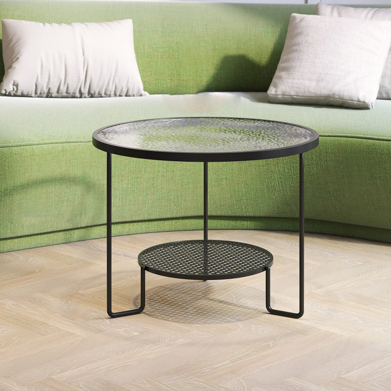 Round GlassCoffee Table Tropical No Distressing Coffee Table Set with Shelf