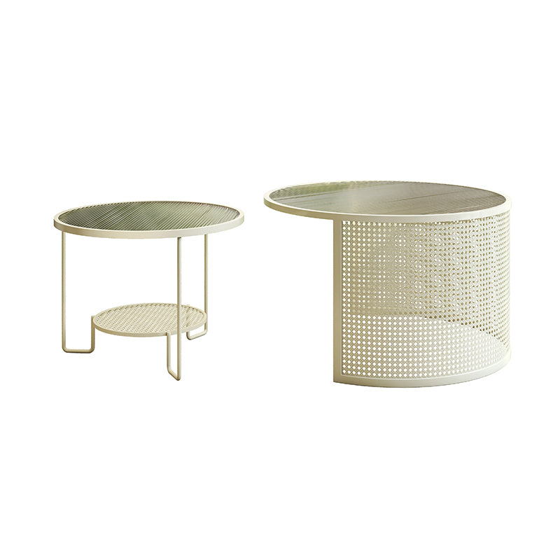 Round GlassCoffee Table Tropical No Distressing Coffee Table Set with Shelf