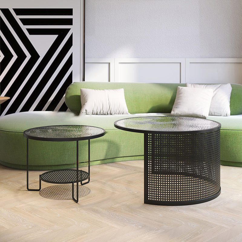 Round GlassCoffee Table Tropical No Distressing Coffee Table Set with Shelf