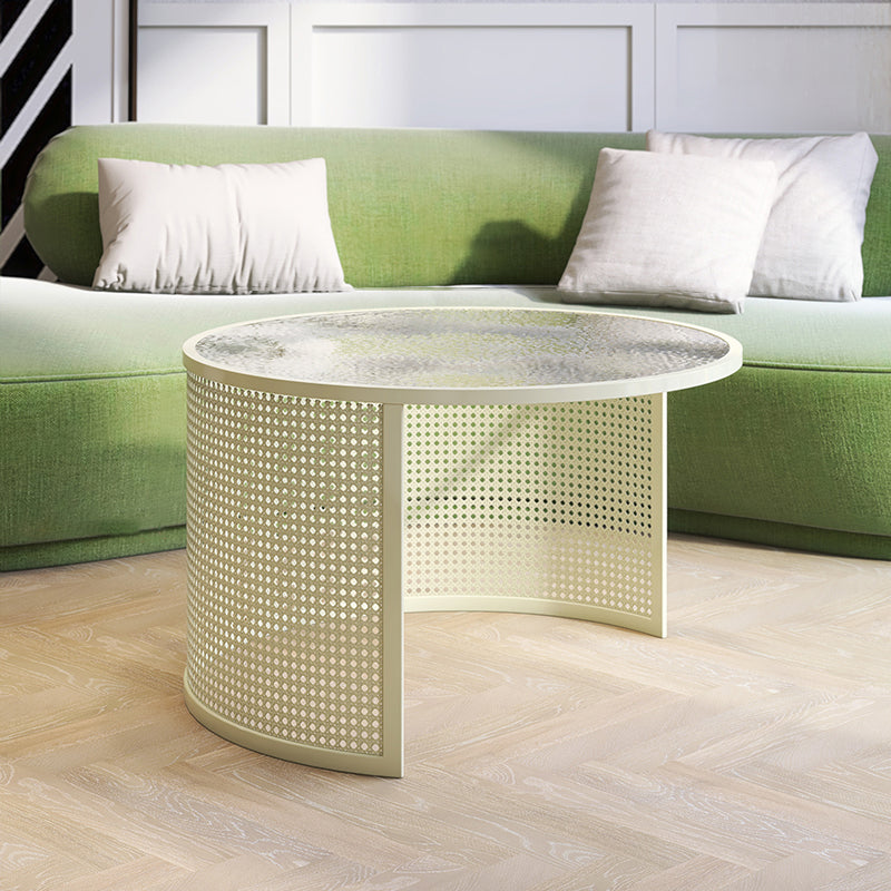 Round GlassCoffee Table Tropical No Distressing Coffee Table Set with Shelf