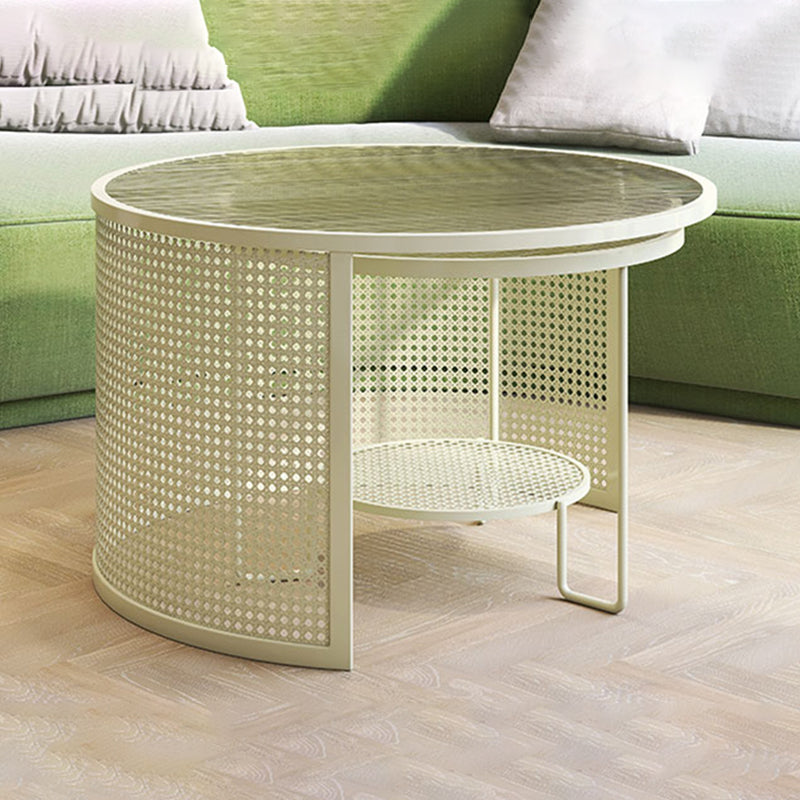 Round GlassCoffee Table Tropical No Distressing Coffee Table Set with Shelf