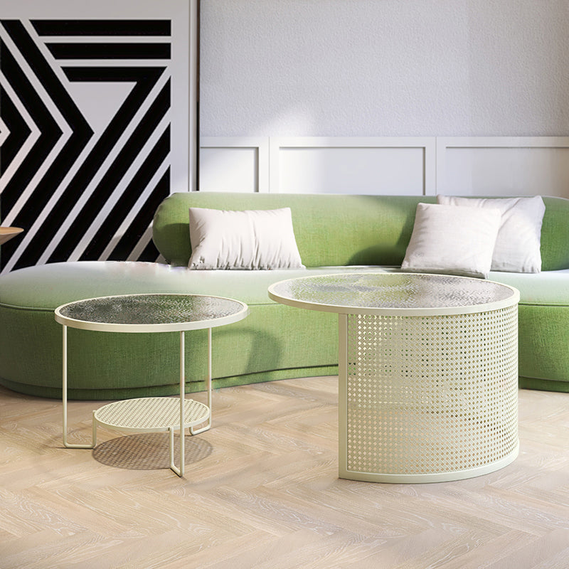 Round GlassCoffee Table Tropical No Distressing Coffee Table Set with Shelf