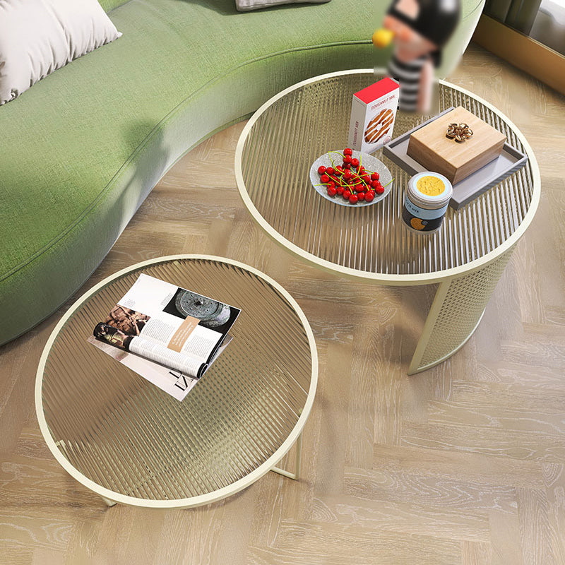 Round GlassCoffee Table Tropical No Distressing Coffee Table Set with Shelf