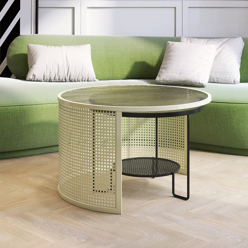 Round GlassCoffee Table Tropical No Distressing Coffee Table Set with Shelf