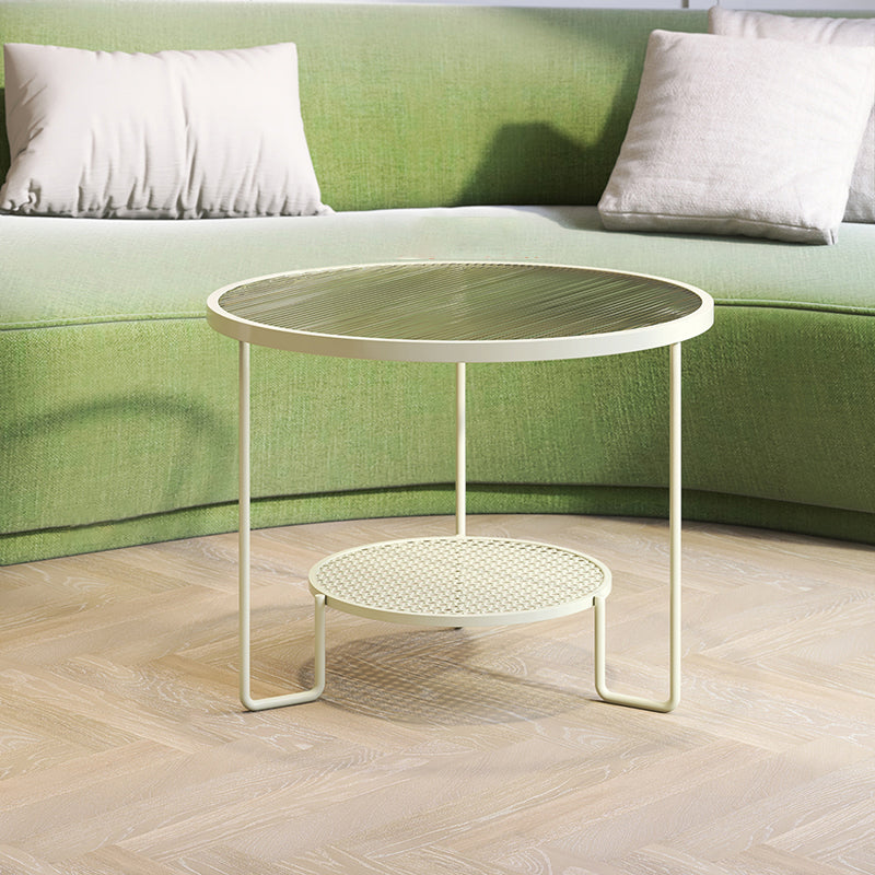 Round GlassCoffee Table Tropical No Distressing Coffee Table Set with Shelf
