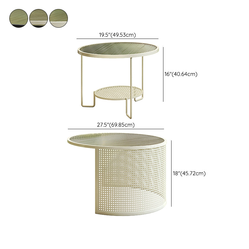 Round GlassCoffee Table Tropical No Distressing Coffee Table Set with Shelf