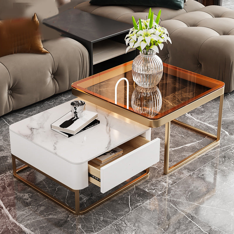 Frame Slate Coffee Table Glam Nesting Coffee Table Set with Drawer
