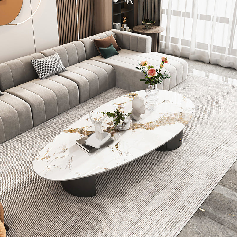 2 Legs Single Coffee Table Slate Oval Coffee Table with Storage