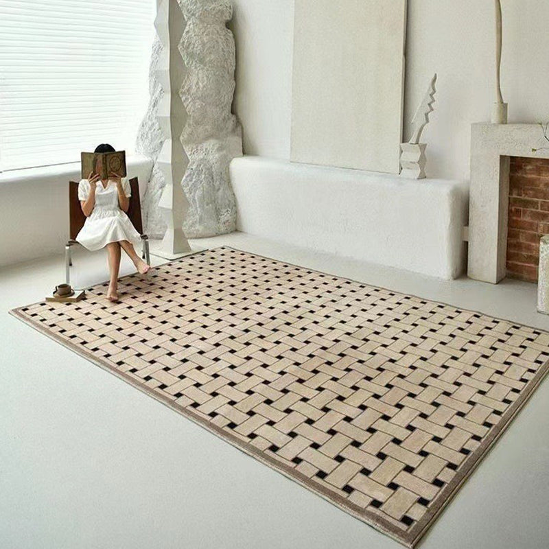 Brown Casual Rug Pattern Polyester Indoor Rug Tear Resistant Rug for Living Room