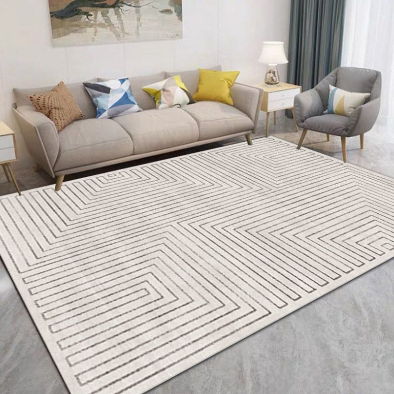 Gray Modern Carpet Line Polyester Area Carpet Washable Carpet for Drawing Room